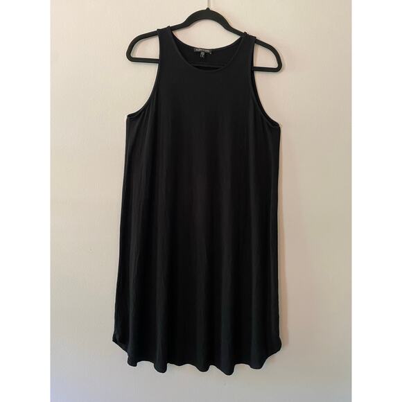 Eileen Fisher Women's size Medium Black Knit Tank Dress Midi Knee Length Stretch - Picture 2 of 8